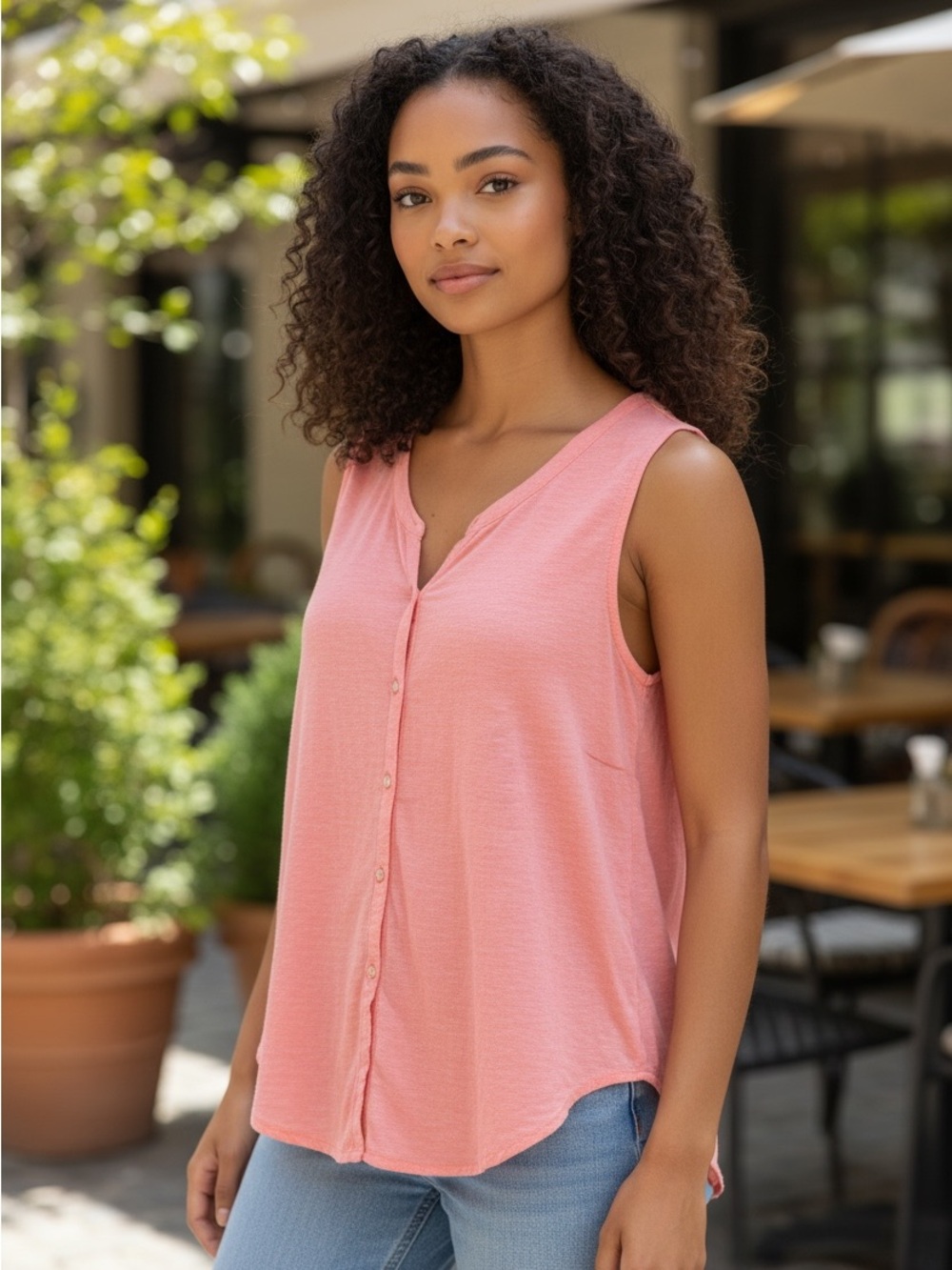 Christian Siriano New York Sleevless Salmon Button Front Crew Neck Tunic M
